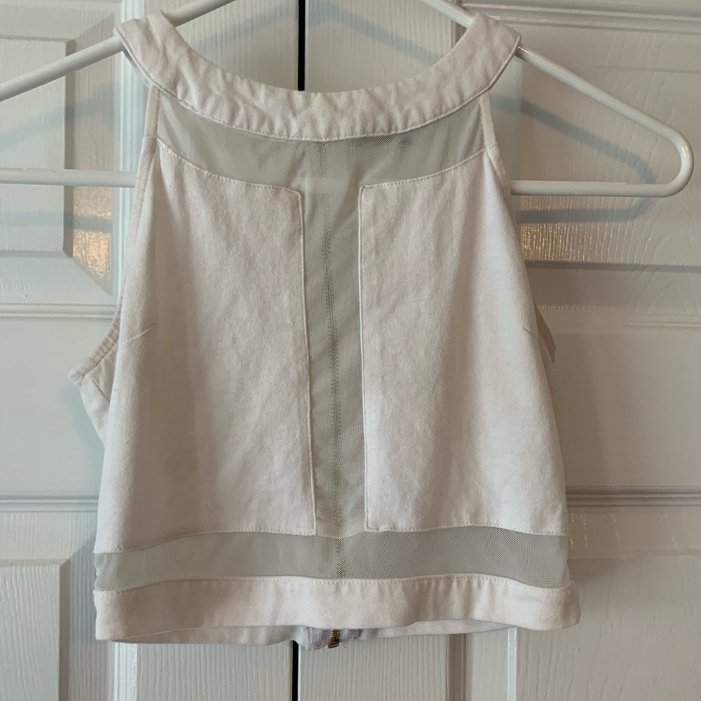White crop top with mesh details